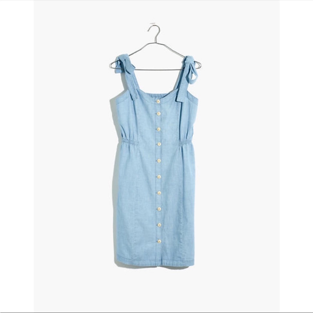 Lightweight denim sweetheart tie strap dress